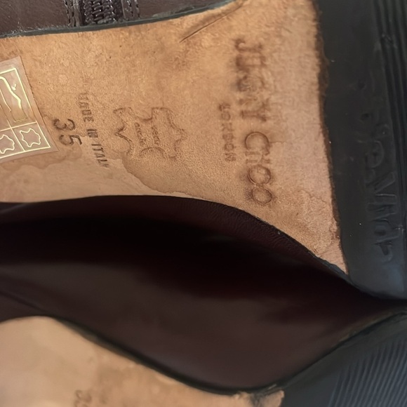 Jimmy Choo Sz 35 Brown Leather Kitten Heel Mid Leg Side Zip Boots - Picture 8 of 13
